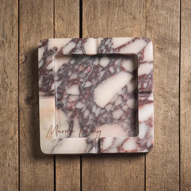 Calacatta Viola & Travertine Stone - Marble Ashtray or Jewelry Tray
