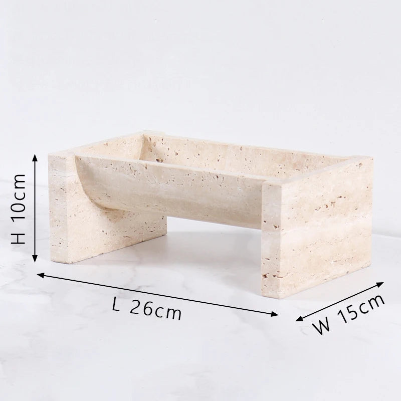 Travertine Stone Planter - Modern Rectangular or Round Succulent Pot