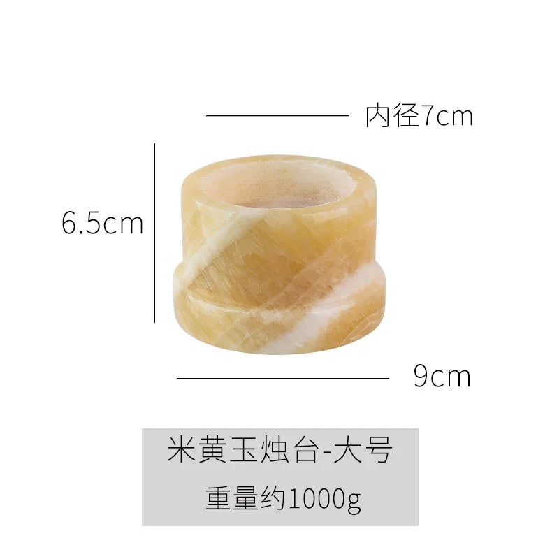 Yellow Onyx or Travertine Candle Holder - Minimalist Geometric Stone Pillar and Taper Candlestick