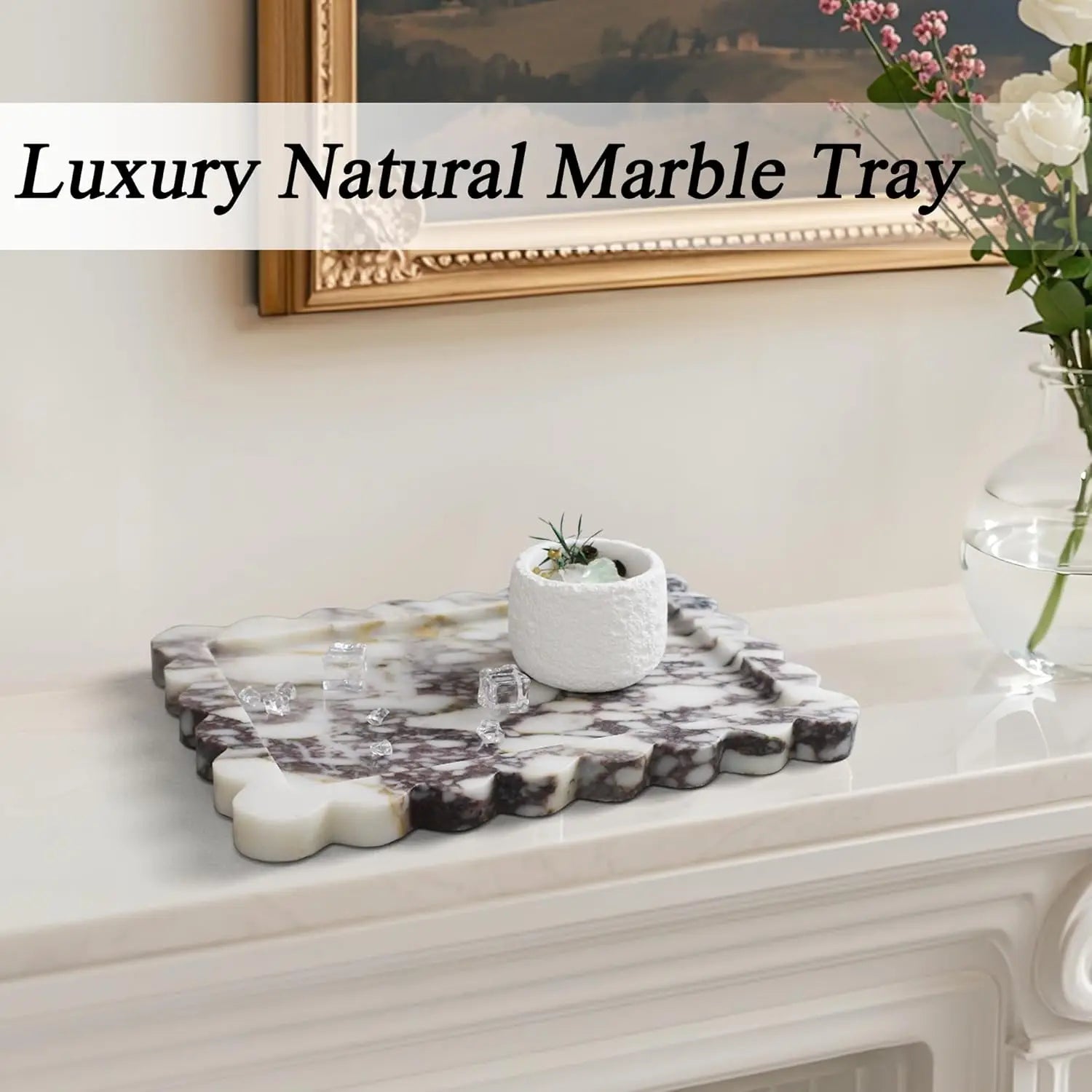 Scalloped Marble Tray - Calacatta Viola Wavy Decorative Vanity Platter