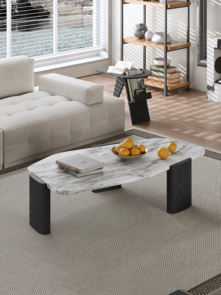 The Marcel Travertine & Walnut Oval Coffee Table