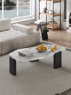 The Marcel Travertine & Walnut Oval Coffee Table