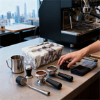 The Viola Calacatta Marble Espresso Tamping Station Block