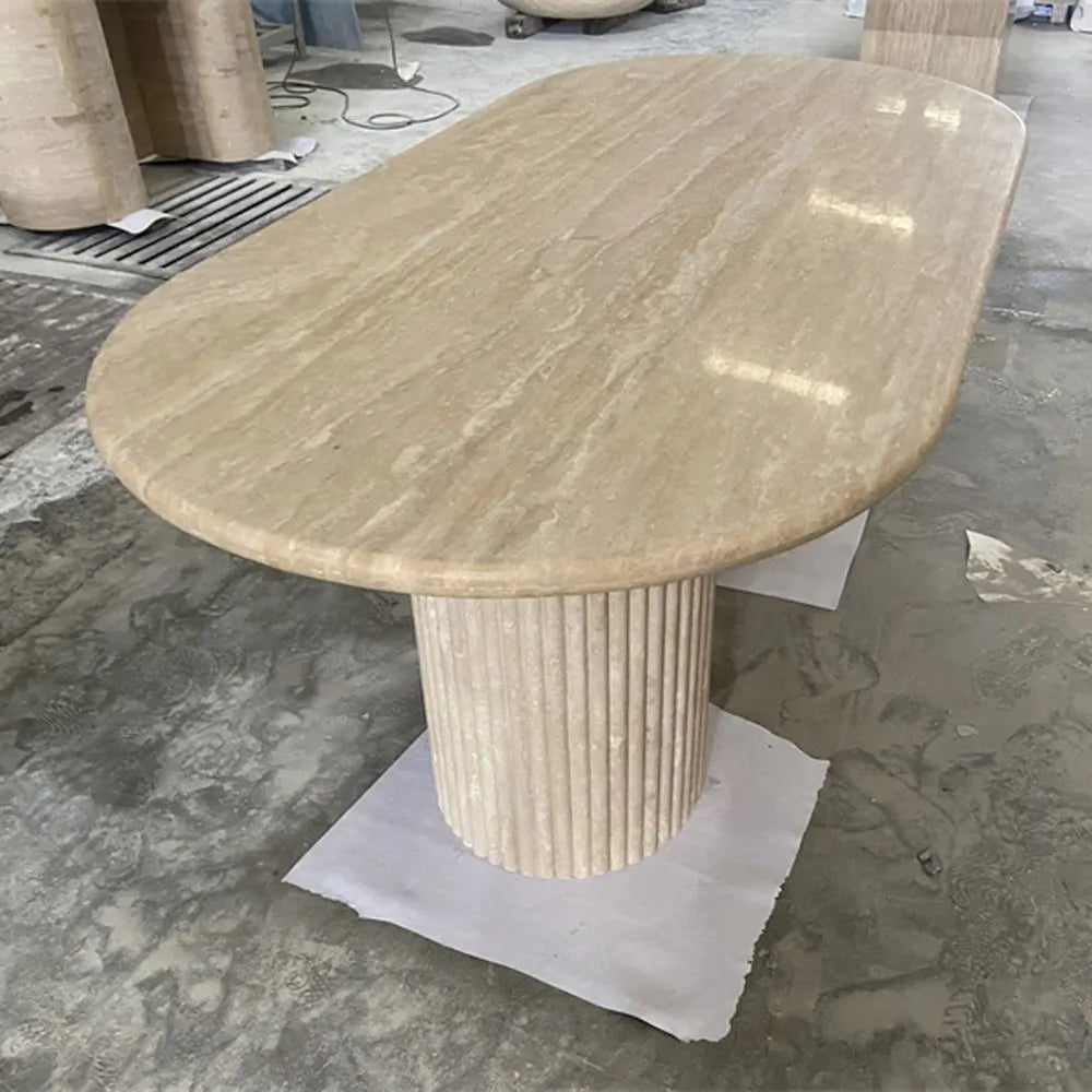Olympus Oval Travertine Column Dining Table