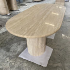 Olympus Oval Travertine Column Dining Table