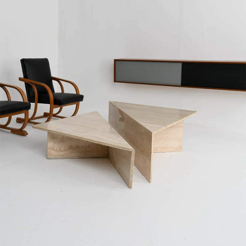 The Split Monolith – Nesting Travertine Coffee Table Set