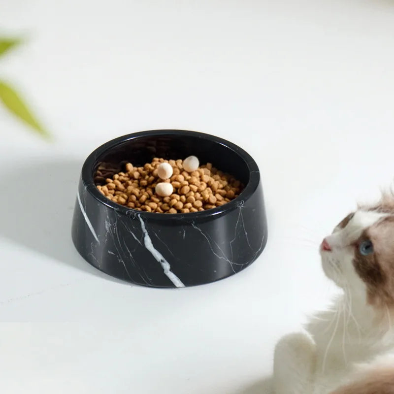 Luxury Marble Pet Bowl - White Onyx or Black Marble Cat and Dog Food Dish