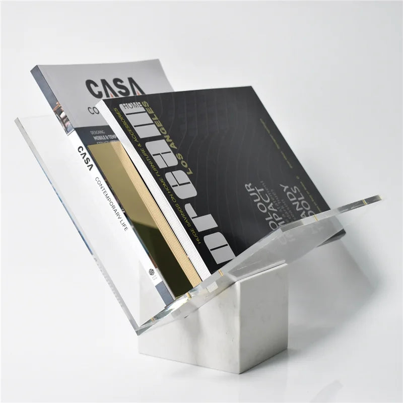 Marble Book Stand - Acrylic and Brass Open Coffee Table Book Display Holder
