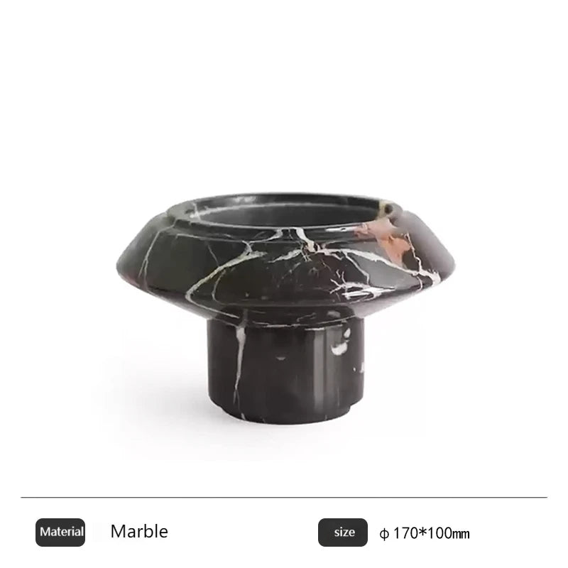 Geometric Marble Pedestal Fruit Bowl - Prada Green & Nero Marquina Footed Compote Dish