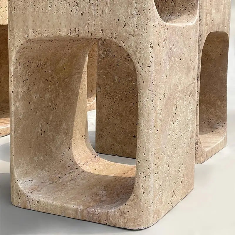 The Hollow Monolith – Hand-Carved Travertine Nightstand & Side Table