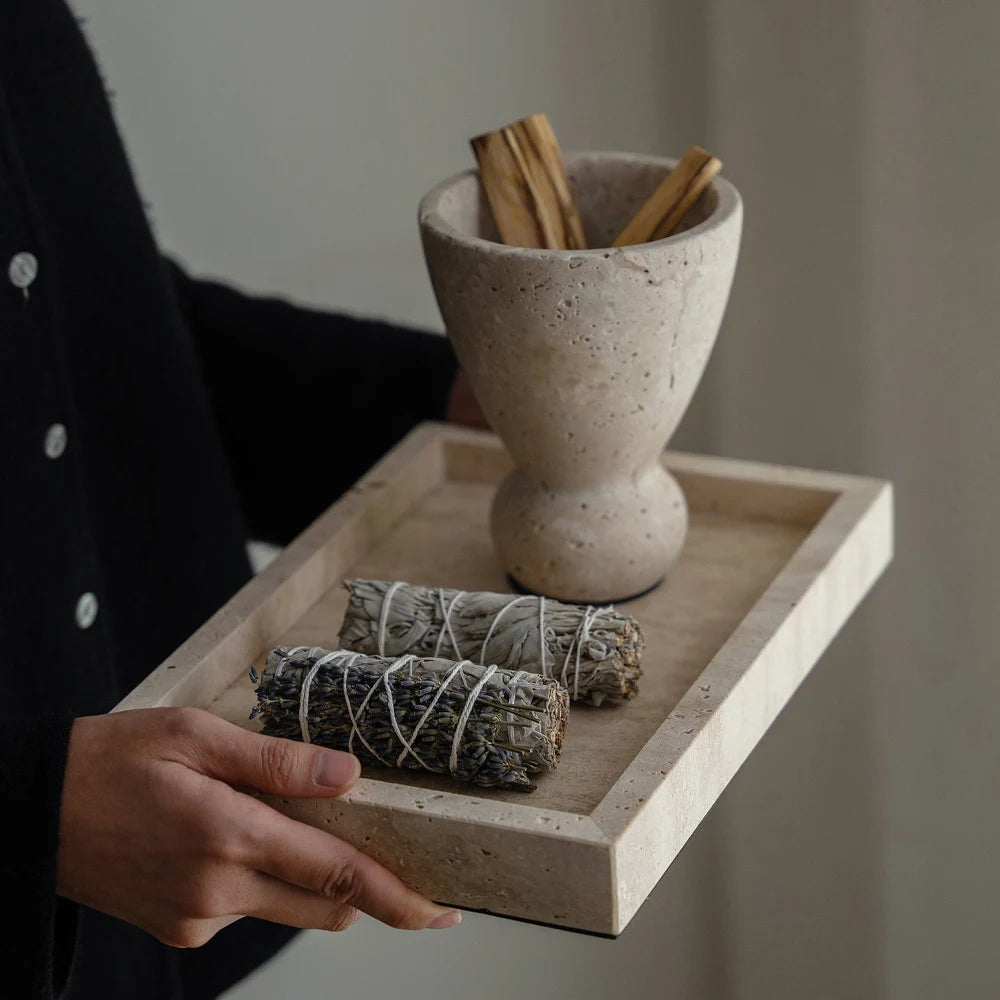 Petra Travertine Pedestal Incense Vessel