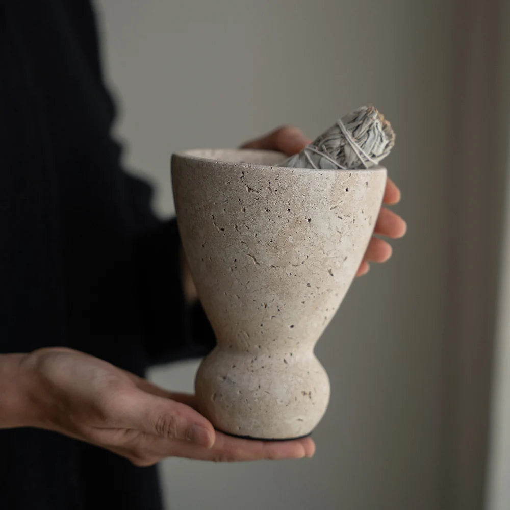Petra Travertine Pedestal Incense Vessel