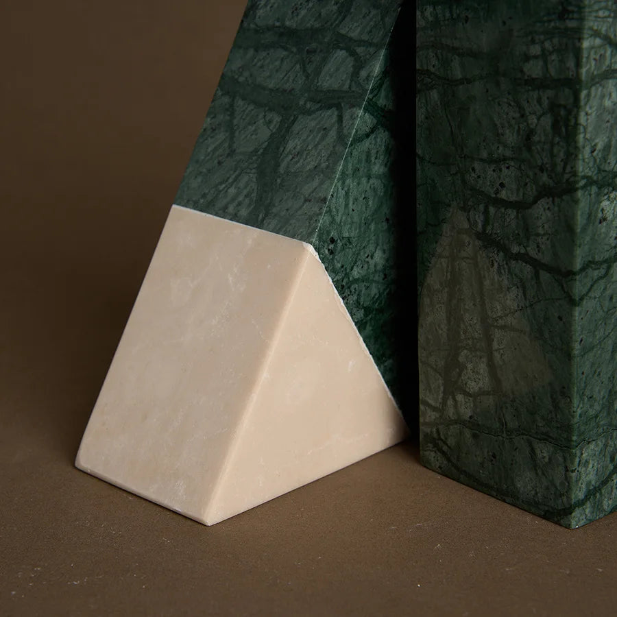 The Divided Monolith – Mixed Marble & Travertine Bookends