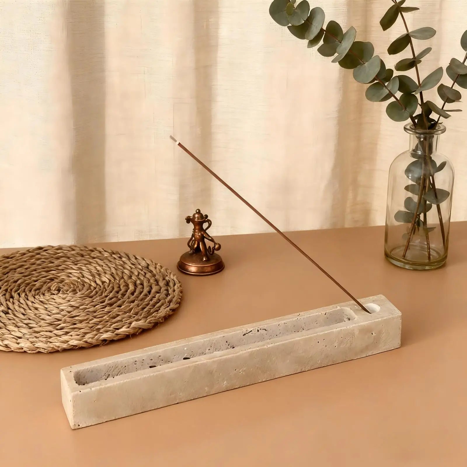 The Aura Travertine Block Incense Holder & Ash Catcher