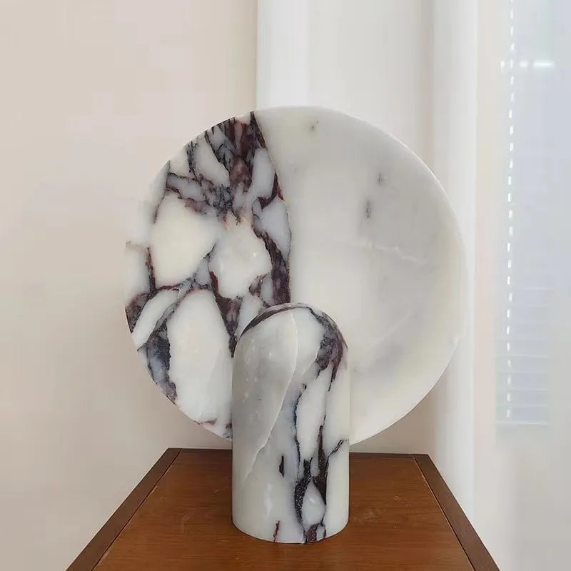 Sculptural Marble Halo Table Lamp - Calacatta Viola, Travertine, & Arabescato Stone Sconce