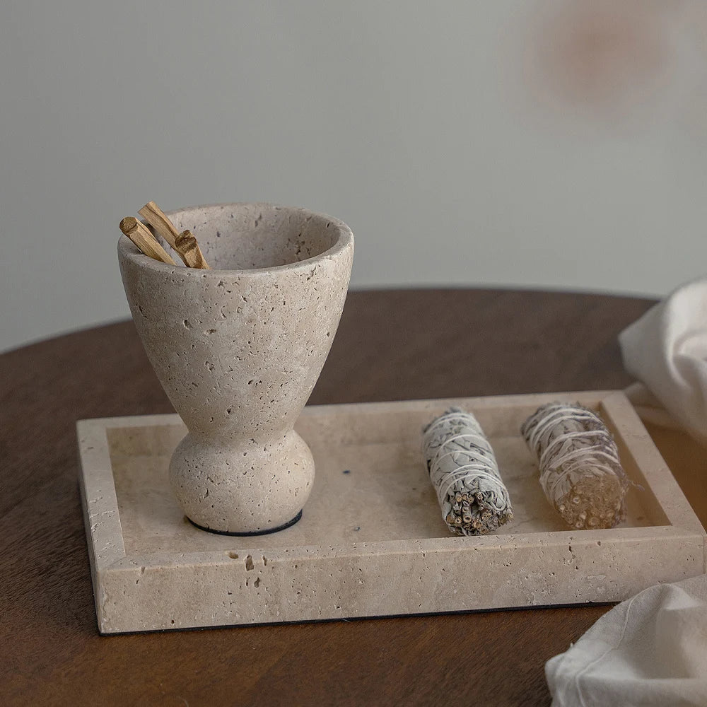 Petra Travertine Pedestal Incense Vessel