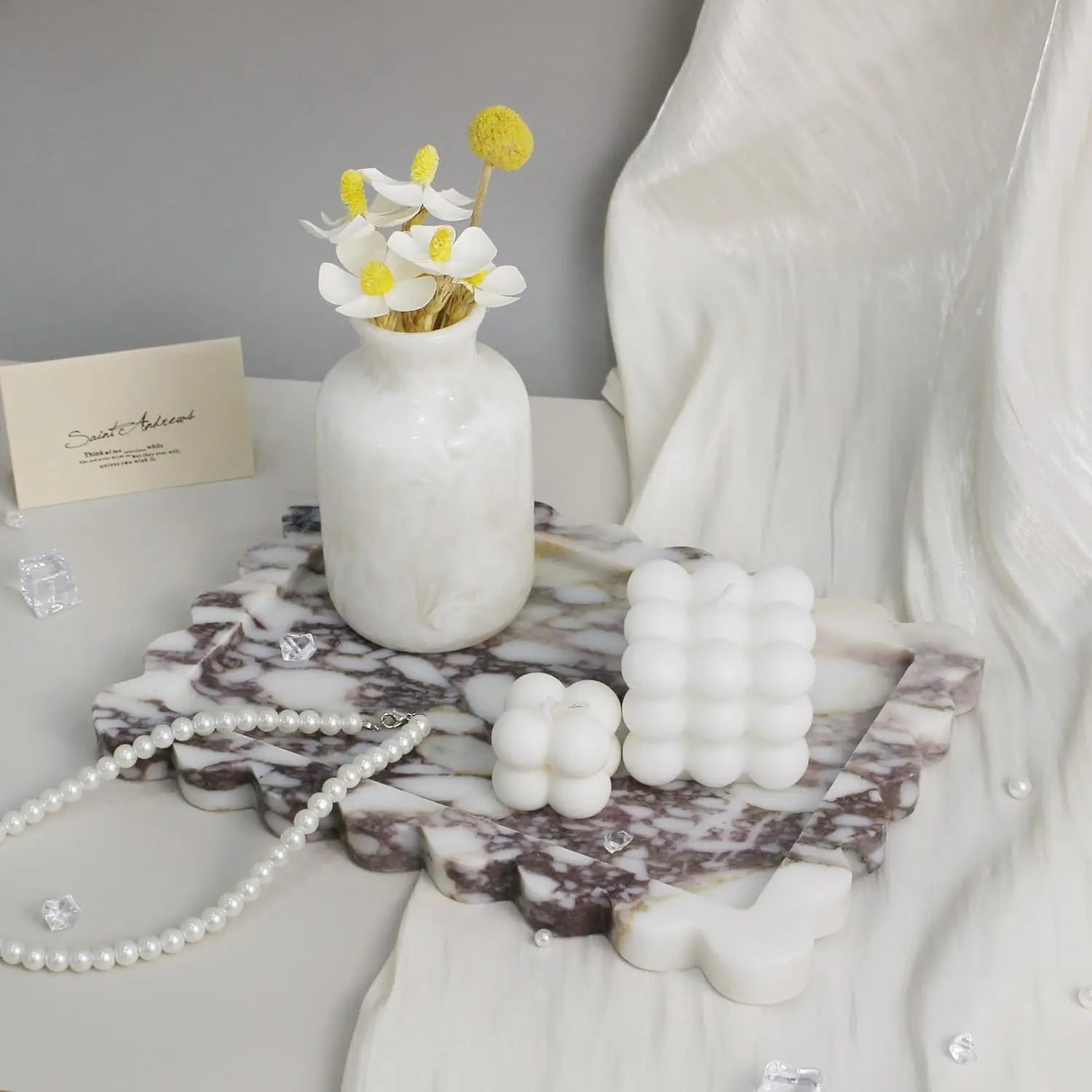 Scalloped Marble Tray - Calacatta Viola Wavy Decorative Vanity Platter