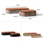 Vintage Artisan Stone Valet Tray with Leather Lid