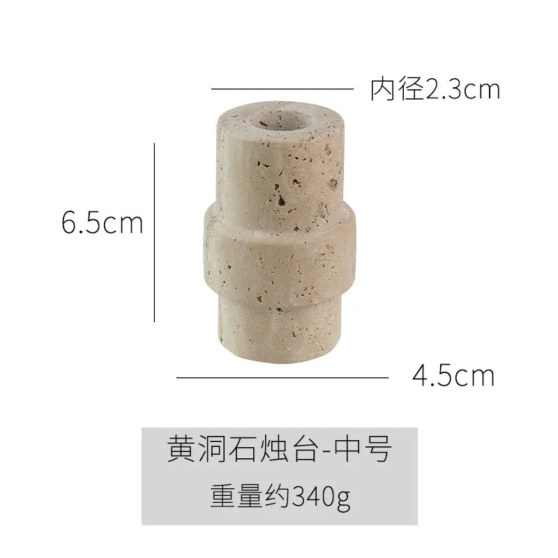 Yellow Onyx or Travertine Candle Holder - Minimalist Geometric Stone Pillar and Taper Candlestick