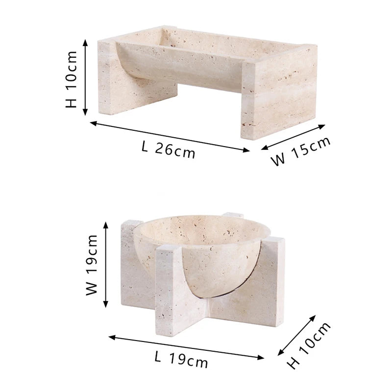 Travertine Stone Planter - Modern Rectangular or Round Succulent Pot