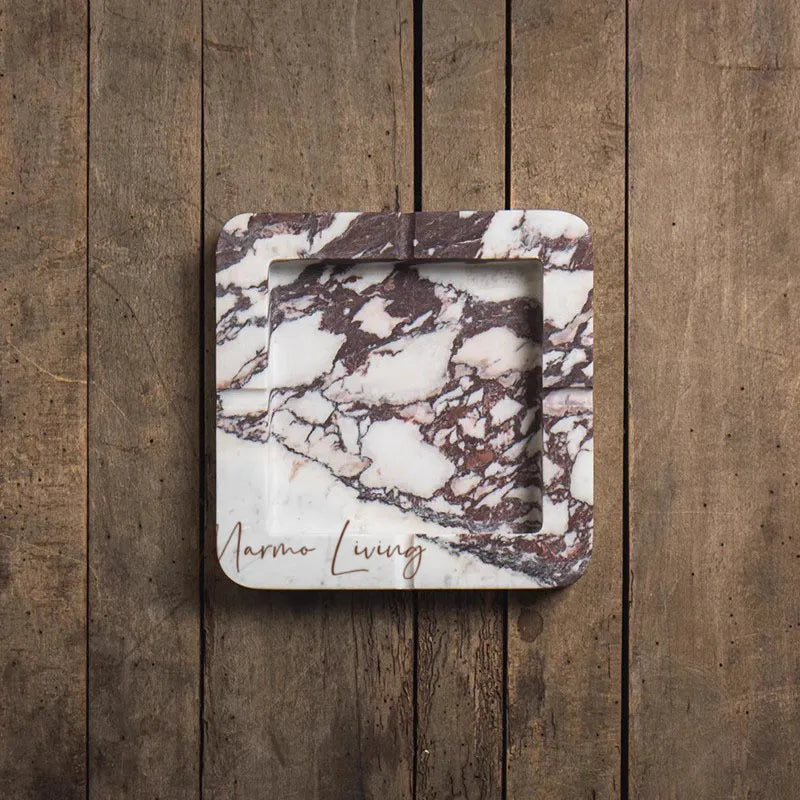 Calacatta Viola & Travertine Stone - Marble Ashtray or Jewelry Tray