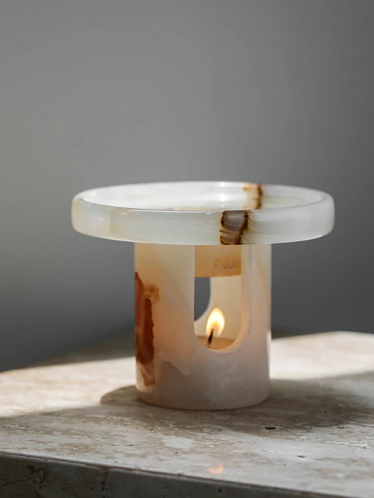 Pedestal Stone Candle Holder - Carrara Marble, Onyx, Ariston, & Nero Marquina Pillar Stand