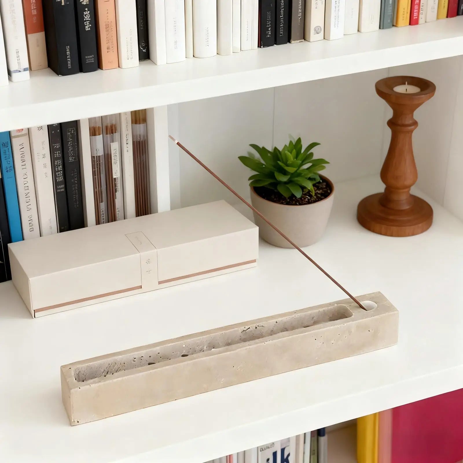 The Aura Travertine Block Incense Holder & Ash Catcher