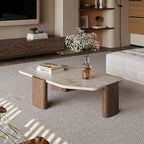 The Marcel Travertine & Walnut Oval Coffee Table
