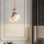 Stacked Stone Pendant Light - Marble and Onyx Geometric Pebble Hanging Lamp