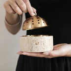 Travertine Incense Burner - Modern Stone Cone Burner with Brass Lid