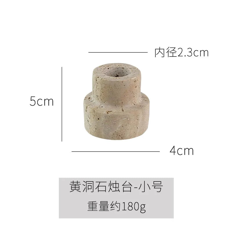 Yellow Onyx or Travertine Candle Holder - Minimalist Geometric Stone Pillar and Taper Candlestick
