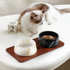 Luxury Marble Pet Bowl - White Onyx or Black Marble Cat and Dog Food Dish