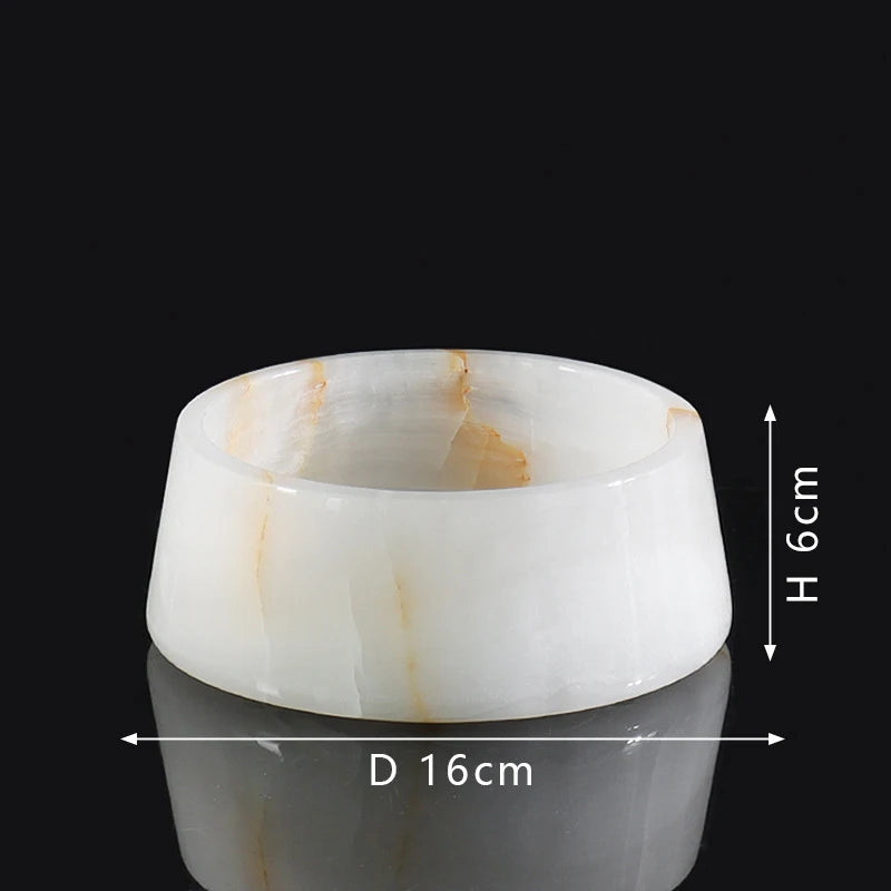 Luxury Marble Pet Bowl - White Onyx or Black Marble Cat and Dog Food Dish