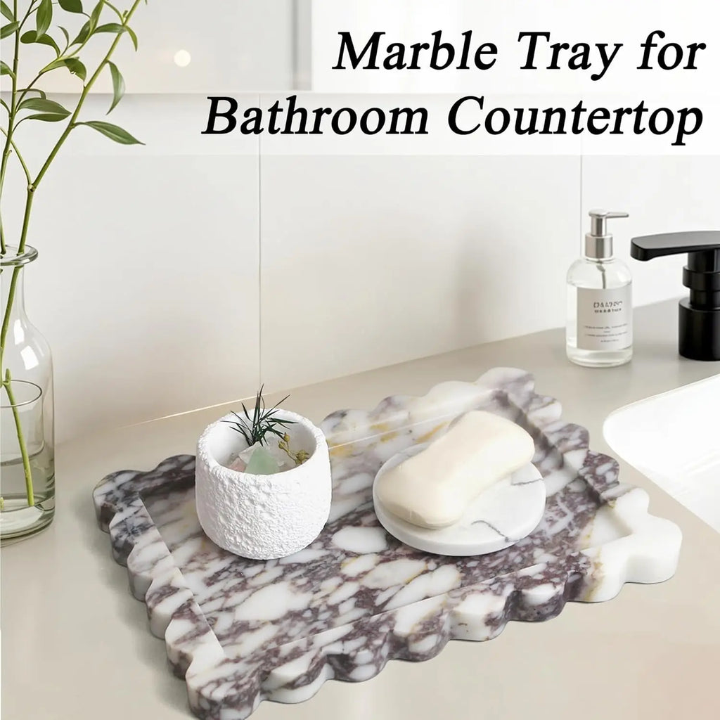 Scalloped Marble Tray - Calacatta Viola Wavy Decorative Vanity Platter