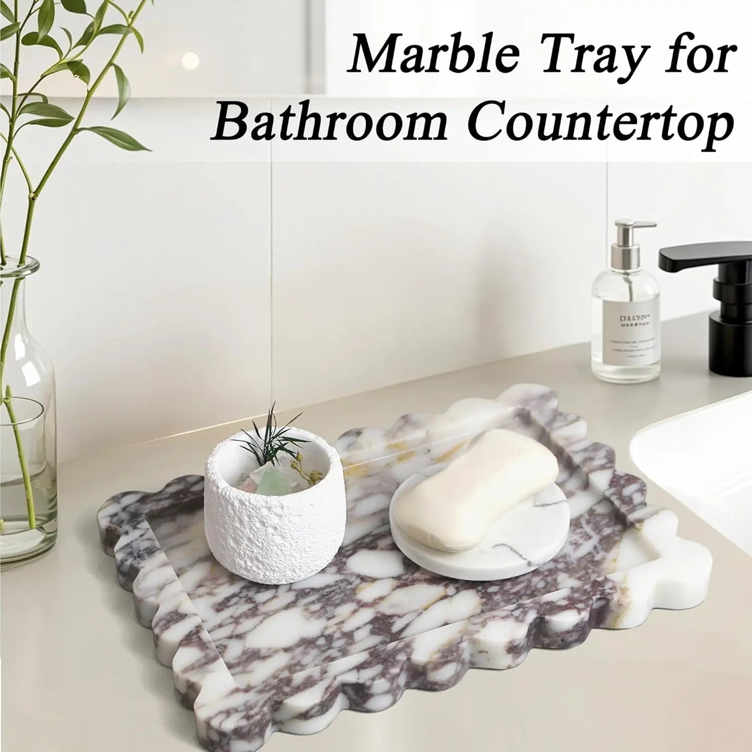 Scalloped Marble Tray - Calacatta Viola Wavy Decorative Vanity Platter