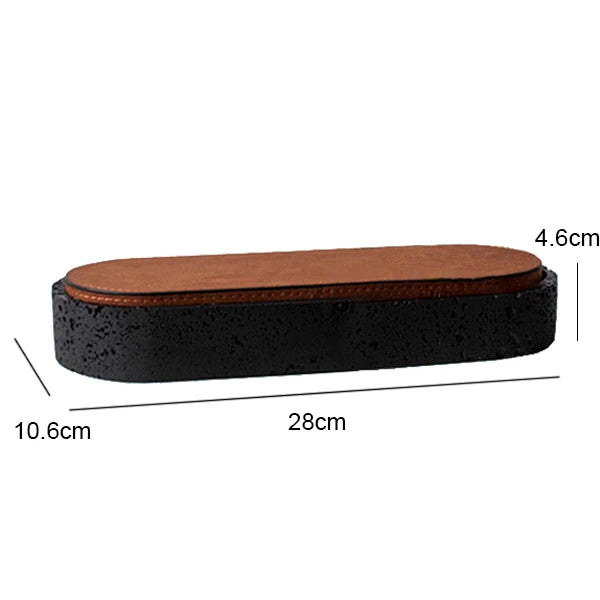Vintage Artisan Stone Valet Tray with Leather Lid