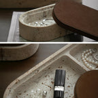 Vintage Artisan Stone Valet Tray with Leather Lid