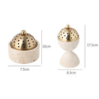 Travertine Incense Burner - Modern Stone Cone Burner with Brass Lid