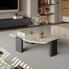 The Marcel Travertine & Walnut Oval Coffee Table