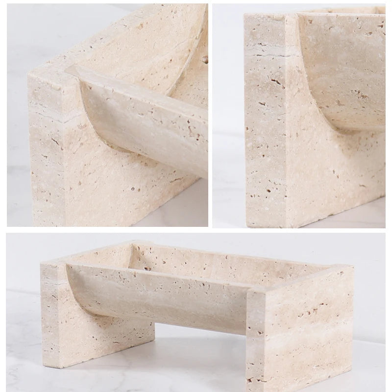 Travertine Stone Planter - Modern Rectangular or Round Succulent Pot