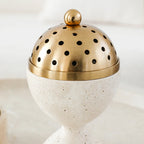 Travertine Incense Burner - Modern Stone Cone Burner with Brass Lid