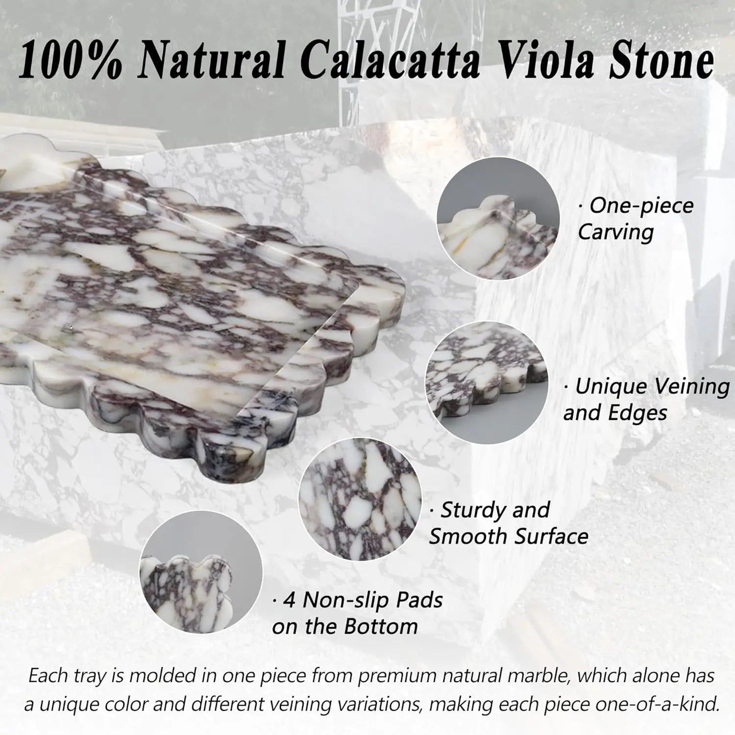 Scalloped Marble Tray - Calacatta Viola Wavy Decorative Vanity Platter