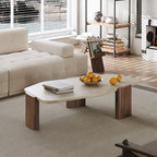 The Marcel Travertine & Walnut Oval Coffee Table