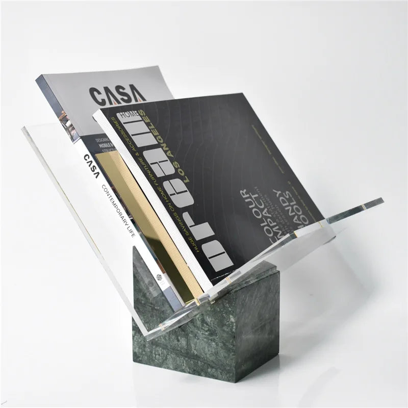 Marble Book Stand - Acrylic and Brass Open Coffee Table Book Display Holder