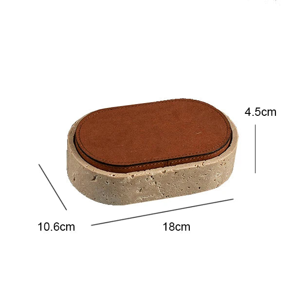 Vintage Artisan Stone Valet Tray with Leather Lid