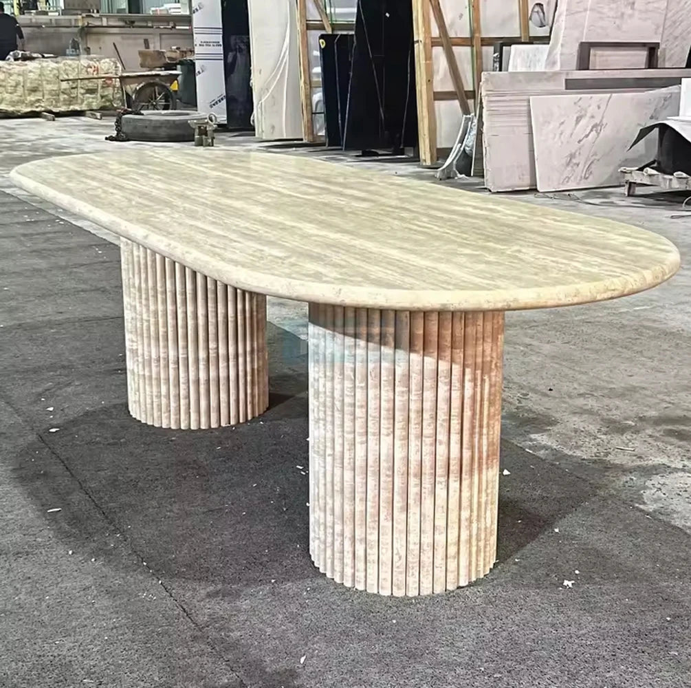 Olympus Oval Travertine Column Dining Table
