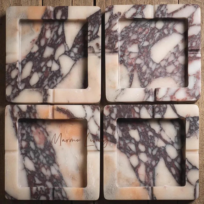 Calacatta Viola & Travertine Stone - Marble Ashtray or Jewelry Tray