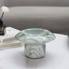 Geometric Marble Pedestal Fruit Bowl - Prada Green & Nero Marquina Footed Compote Dish