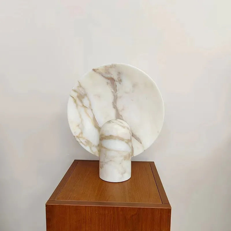 Sculptural Marble Halo Table Lamp - Calacatta Viola, Travertine, & Arabescato Stone Sconce