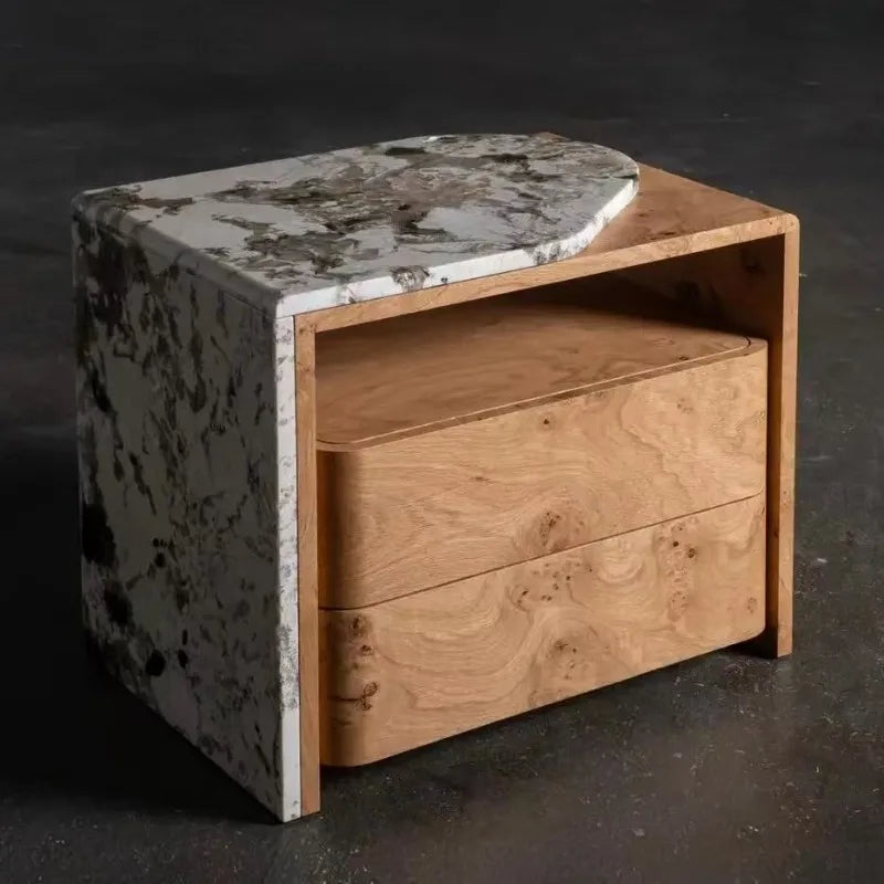 Arc Waterfall Stone Asymmetric Bedside Table